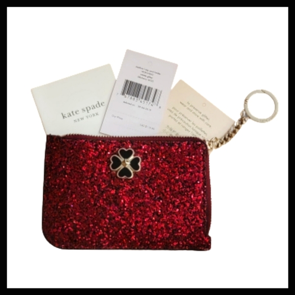 Kate Spade L-Zip Card Holder Wallet Odette Black Cherry Glitter - Picture 3 of 7